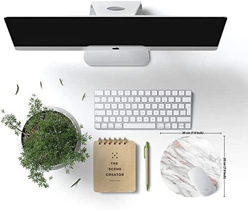 Premium Textured Round Mouse Pad - White Rose Gold Marble, Washable with Lycra Cloth, Non-Slip Rubber Base for Wireless Mouse