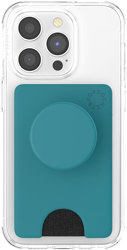 PopSockets Phone Wallet with Expanding Phone Grip, Phone Card Holder, Solid PopWallet - Sea Green
