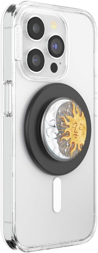 PopSockets Phone Grip for MagSafe with Kickstand, Magnetic Stand, Swappable Top, Secure Hold for iPhone MagSafe Cases, Phone & Tablet Grip - Translucent Sun and Moon