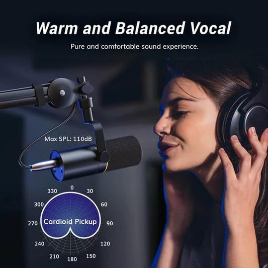 TONOR Dynamic Microphone, XLR/USB Microphone for Podcast, Recording, Streaming, Gaming, XLR Cardioid Studio Mic with Quick Mute, 3.5mm Headphone Jack, Volume Control, TD510