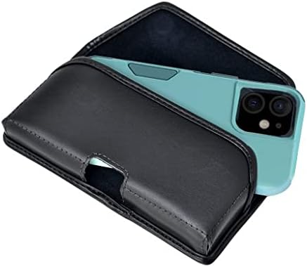 Turtleback Belt Holder for iPhone 16 Pro, 16e, 15 pro 14 Pro 13 Pro -Medium- Fits w/Shockproof Commuter Style Cases, Premium Black Leather Horizontal Case, Magnetic Closure, Leather Wrapped Clip