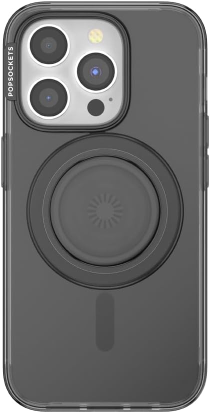 PopSockets iPhone 15 Pro Case with Round Phone Grip Compatible with MagSafe, Phone Case for iPhone 15 Pro, Wireless Charging Compatible - Black Translucent