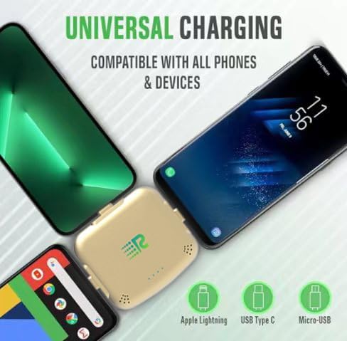Universe 3 in 1 Portable Charger – 3300mah, 2.4A High-Speed Fast Charging Compatible with iPhone and Android Lightning, Type C, Micro-USB Charges 3 Devices at a Time Pre-Charged RC33 Gold