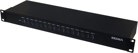SEDNA - 15 Port USB 3.1 Gen I Hub ( 5Gbps ) - 19 Inch 1U Rack Mount ( 5V10A AC/DC Adapter ), Black