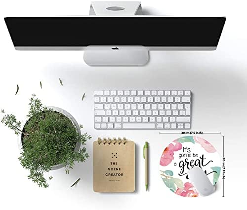 Mouse Pad, Inspirational Quote Floral Mouse Pad, Quote Great Day Mouse Pad, Washable Round Mousepads with Lycra Cloth, Non-Slip Rubber Base Computer Mouse Pads for Wireless Mouse