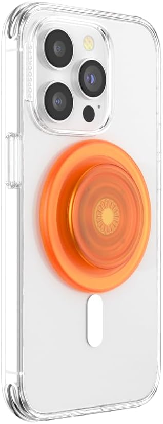 PopSockets Phone Grip for MagSafe with Kickstand, Magnetic Stand, Swappable Top, Secure Hold for iPhone MagSafe Cases, Phone & Tablet Grip - Orange Zest