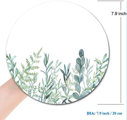Round Mouse Pad, Green Grass Mouse Pad, Washable Gaming Mousepads with Lycra Cloth, Non-Slip Rubber Base Computer Small Mouse Pads for Wireless Mouse, Leaves
