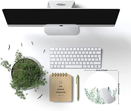 Round Mouse Pad, Green Grass Mouse Pad, Washable Gaming Mousepads with Lycra Cloth, Non-Slip Rubber Base Computer Small Mouse Pads for Wireless Mouse, Leaves