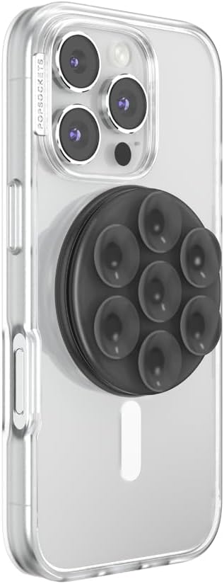 PopSockets Suck-Up™ Suction Grip & Stand, 3-in-1 MagSafe Phone Mount for iPhone, Strong Hold on Mirrors & Glass, Swappable Top, Portable & Reusable - Translucent Black