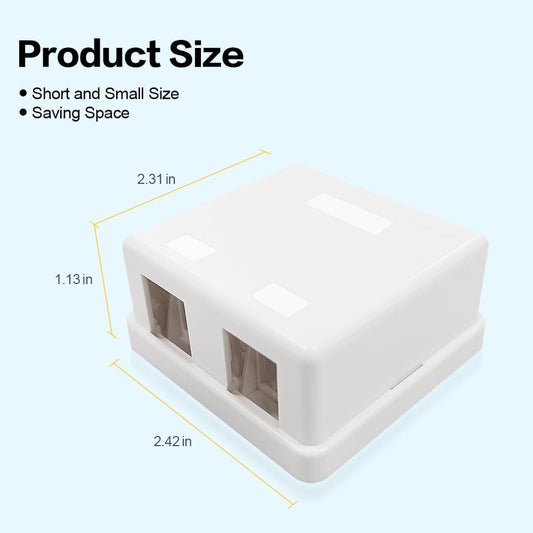 Keystone Jack Surface Desk Mount/Wall Mount Box,2-Port,5-Pack White