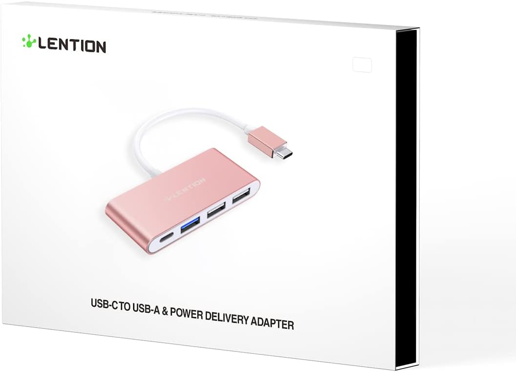 LENTION 4-in-1 USB-C Hub with Type C, USB 3.0, USB 2.0 for 2024-2016 MacBook Pro (M1-M4), iPhone 16-15 New Mac Air/Surface, ChromeBook, More, Multiport Charging & Connecting Adapter (C13, Rose Gold)