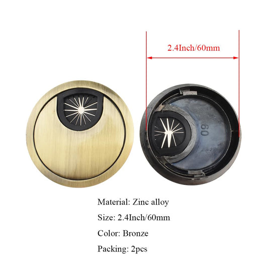 HAHIYO 2Pcs 2.4Inch/60mm Bronze Zinc Alloy Desk Grommet Wire Grommet Cable Management Cord Hole Cover Desk Wire Hole Insert Wire Organizer for Computer Office Home School Equipment Systems