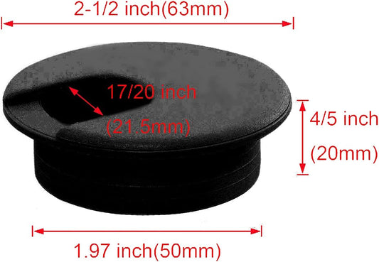 2pcs 2 Inch Desk Wire Cord Cable Grommets Hole Cover for Office PC Desk Cable Cord Organizer Plastic Cover (Black-2Pcs)