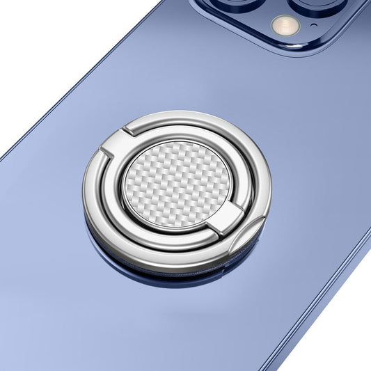 Phone Grip Holder, Phone Ring Holder Finger Kickstand, Foldable & Adjustable Rotatable Double Metal Cell Phone Rings Gripper Stand for iPhone Samsung & Other Phones - Silver Carbonite Weave