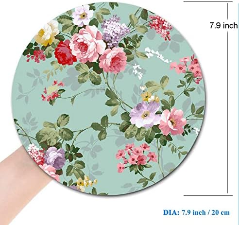 Mouse Pad, Mint Floral Teal Mouse Pad, Washable Round Mousepad with Lycra Cloth, Non-Slip Rubber Base Small Wireless Mouse Pads for Office Laptop