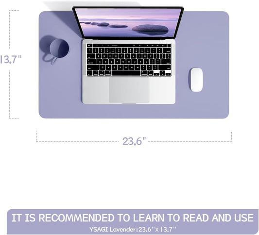 YSAGi Non-Slip Leather Desk Pad, Waterproof Laptop Computer Desk Keyboard Mat, Table Protector Blotter Mat, Large Mouse Pad for Office/Work/Home/Decor(Lavender, 23.6" x 13.7")