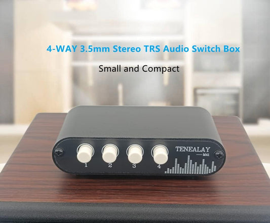 4 in 1 Out / 1 in 4 Out AUX 3.5mm Stereo Audio Input Signal Source Switcher, 4-Way Switch Selector Splitter Box M41