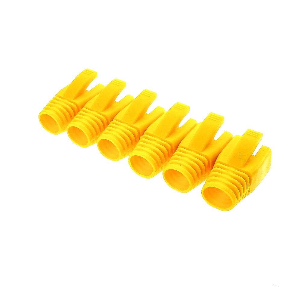 100Pack RJ45 Boot Cover, Cat5 Cat6 Cat6A Ethernet Network Cable Strain Relief Boot, Fits Overall Jacket Diameter 5.5-6.5MM Ethernet Cable (Hole Diameter: 6.5mm, Yellow)