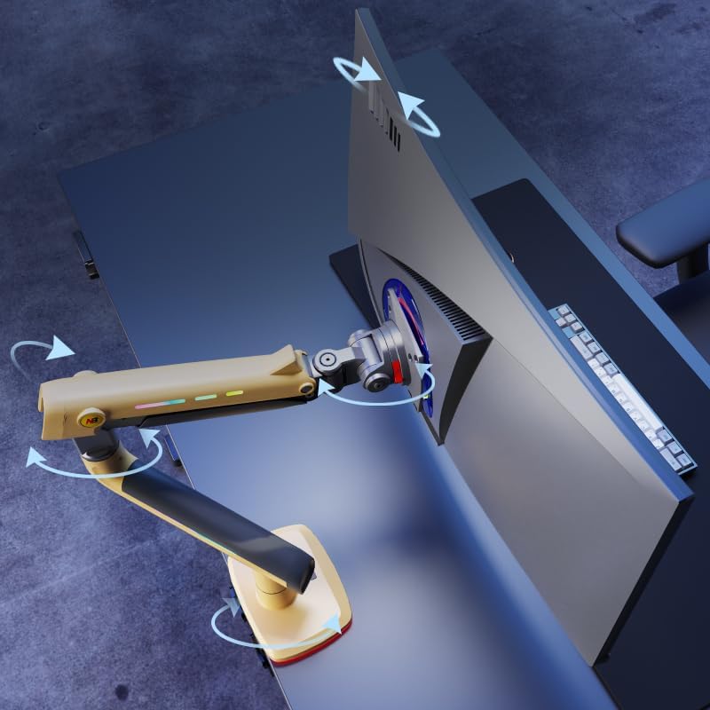 Gaming Monitor Arm for Flat/Ultrawide/Curved Monitors 32 to 60 inch, Heavy Duty Monitor Stand Load up to 20 kg, VESA 75/100 mm Mount (Lava Yellow)