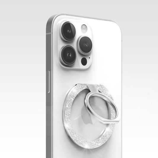 PureGear Magnetic Phone Grip Ring Stand, Magnetic Phone Ring Holder for MagSafe iPhone 16, 16 Pro, 16 Plus, 16 Pro Max, 15, 15 Plus, 14, 14 Pro, 14 Pro Max, 13, 12 Adjustable Kickstand(Silver Glitter)