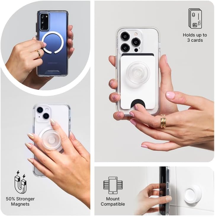 PopSockets Phone Grip for MagSafe with Kickstand, Magnetic Stand, Swappable Top, Secure Hold for iPhone MagSafe Cases, Phone & Tablet Grip - Translucent Sun and Moon