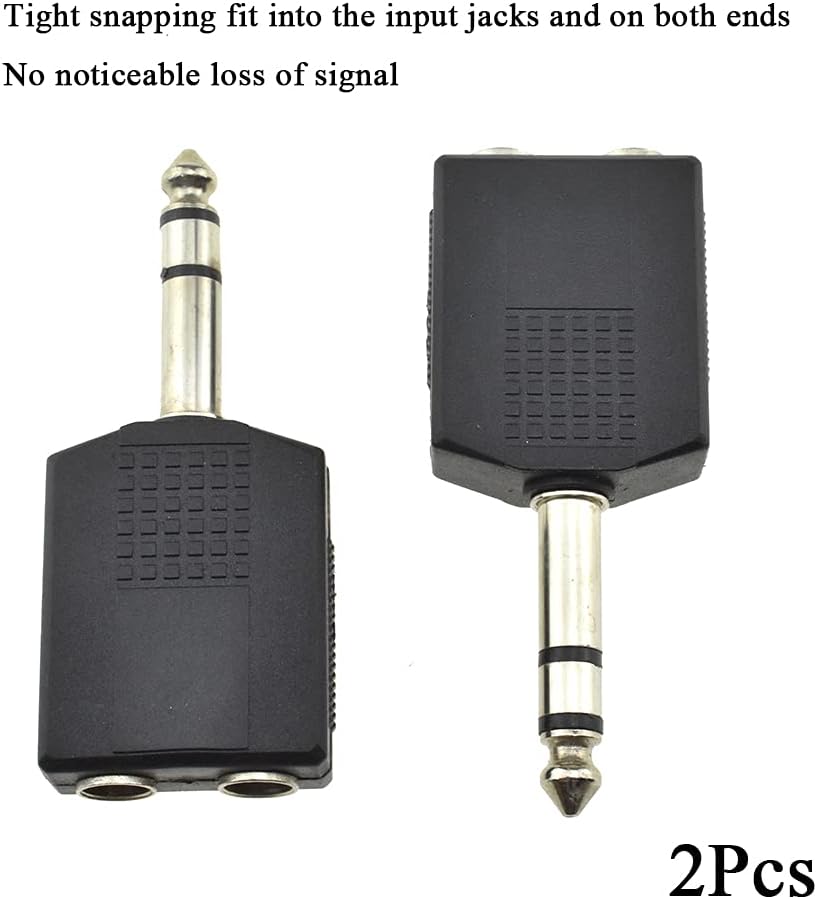 Hahiyo 6.35 M-2x6.35 F-TRS Stereo Plug Interconnect Audio One Male 6.35mm(1/4 inch) and Two Females 6.35mm(1/4Inch) Adapter Splitter Good Signal Sound Snap Tight Not Wobble for Guitar Black 2pcs
