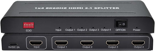 8K HDMI Splitter 1 in 4 Out,with EDID, 3D Stereo, 12-bit Deep Color, 48Gbps, Plug & Play, HDMI Splitter for Windows, Mac, Linux, Projectors, Laptops, Desktops (SP104SKE)