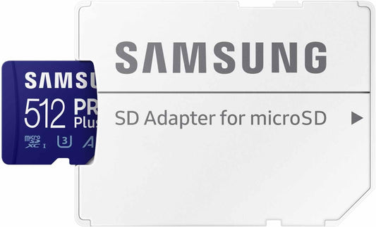 Samsung PRO Plus microSD Memory Card + Adapter, 512GB microSDXC, Up to 180 MB/s, Full HD & 4K UHD, UHS I, C10, U3, V30, A2, for Android Smartphones, Tablets, GoPRO, and DJI Drone (MB MD512SA/AM)