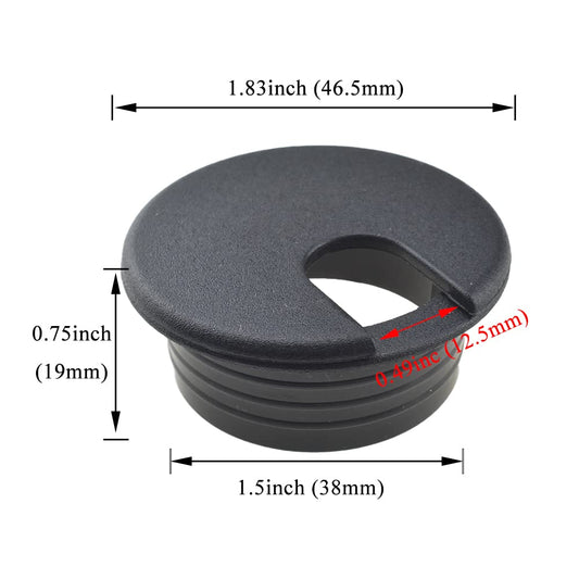 HAHIYO 2Pcs 1.5Inch/38mm Black ABS Plastic U-Shaped Desk Grommet Wire Grommet Cable Management Cord Hole Cover Desk Wire Hole Insert Wire Organizer for Computer Office Home School Equipment Systems