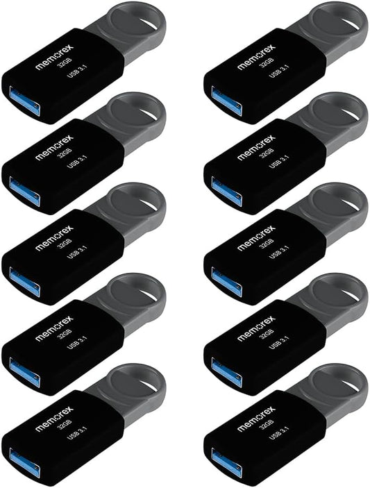 32GB Memorex USB 3.1 Flash Drive – Transfer Speeds Up to 10x Faster Than USB 2.0, Latest USB 3.1 Gen 1 Technology, Lightweight Design, for Daily File Management, Type-A Connector, 10-Pack