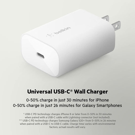 Belkin USB C Charger Block 25W - Power Delivery PPS Super Fast Charging - Apple iPhone 16 Series, Samsung Galaxy S25, iPad, AirPods, Nintendo Switch 2 & More