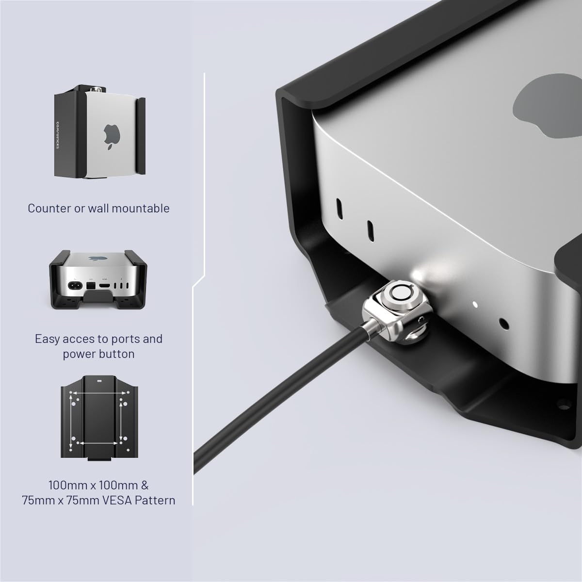 Mac mini M4 2024 Secure Mount with Keyed Cable Lock