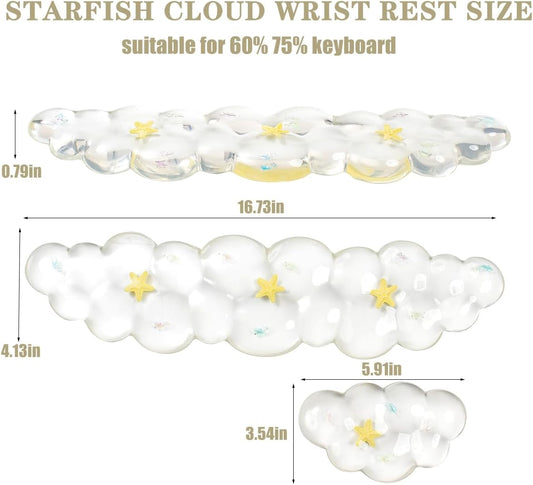 Gel Keyboard and Mouse Wrist Rest Set – Clear Cloud Wrist Rest for Computer Keyboard 60%/68%/75%, Comfort & Support for Typing and Gaming (Cute Starfish)