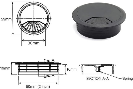 4pcs 2 inch Desk Wire Cord Cable Grommets Hole Cover for Office PC Desk Cable Cord Organizer Plastic Cover Black (Black-4Pcs)