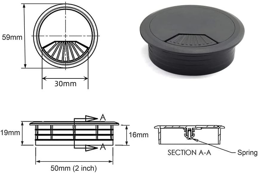 4pcs 2 inch Desk Wire Cord Cable Grommets Hole Cover for Office PC Desk Cable Cord Organizer Plastic Cover Black (Black-4Pcs)