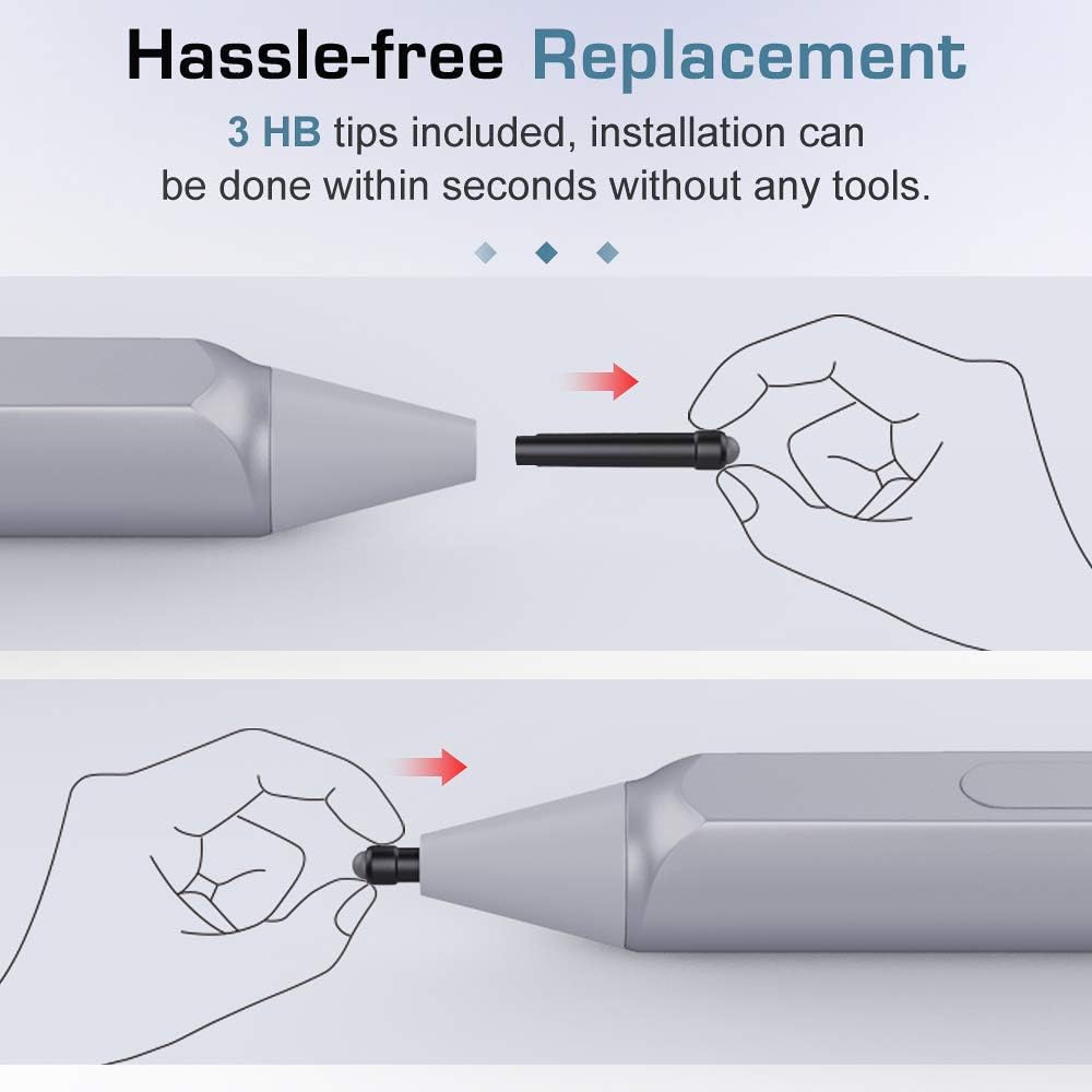 MoKo Pen Tips for Surface Pen (6 Packs), Surface Pen Tip Replacement Kit Compatible with Surface Pro 2017 Pen (Model 1776) / Surface Pro 4 Pen, 3 HB Original Pen Nibs Refill for Stylus Pen, Black