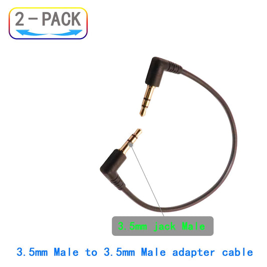 3.5mm Male to Male Audio Cable, Right Angle Auxiliary Cord, 195mm Length, 2-Pack, Gold-Plated Connectors