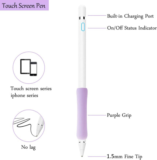 Stylus Pen for iPad, DOGAIN Stylus Pen for Touchscreen with Pruple Grip, Digital Active Fine Point Pen for Drawing/Writing/Playing, iPad Pencil Compatible with iOS/Android and Other Tablets