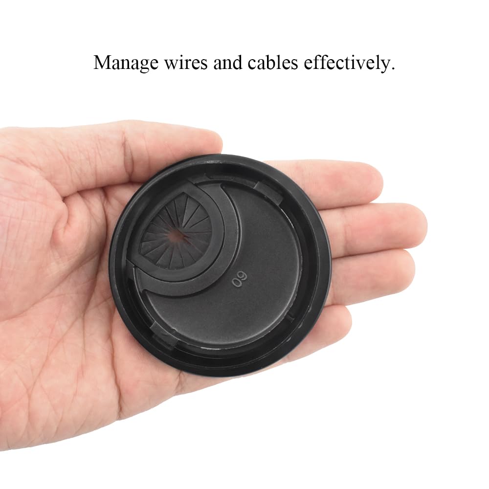 HAHIYO 2Pcs 2.4Inch/60mm Black Zinc Alloy Desk Grommet Wire Grommet Cable Management Cord Hole Cover Desk Wire Hole Insert Wire Organizer for Computer Office Home School Equipment Systems