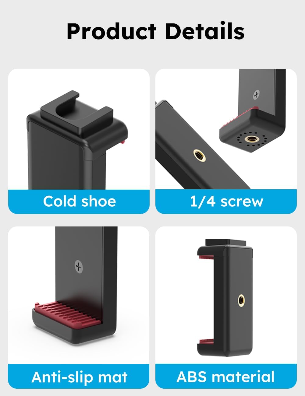 VRIG Phone Tripod Mount with Cold Shoe Adapter,Phone Holder Clip Connector Head Used for Monopod Selfie Stick Travel Mini Flexible Tripod and More