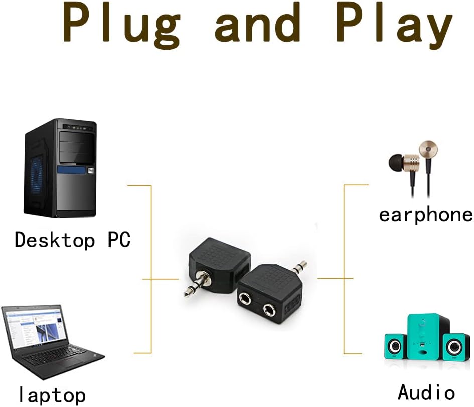 3.5mm Headphone Y Splitter, Gold Plated 3.5mm 1/8 inch Male to Dual Female Stereo Jack Adapter Converter,3-Pack