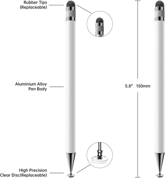 Bopomofo Stylus (5 Pcs), 2-in-1 Stylus Pen for Touchscreen, High Precision and Sensitivity, Suitable for iPhone/ipad/Android Tablets, Compatible with All Touch Screens,White