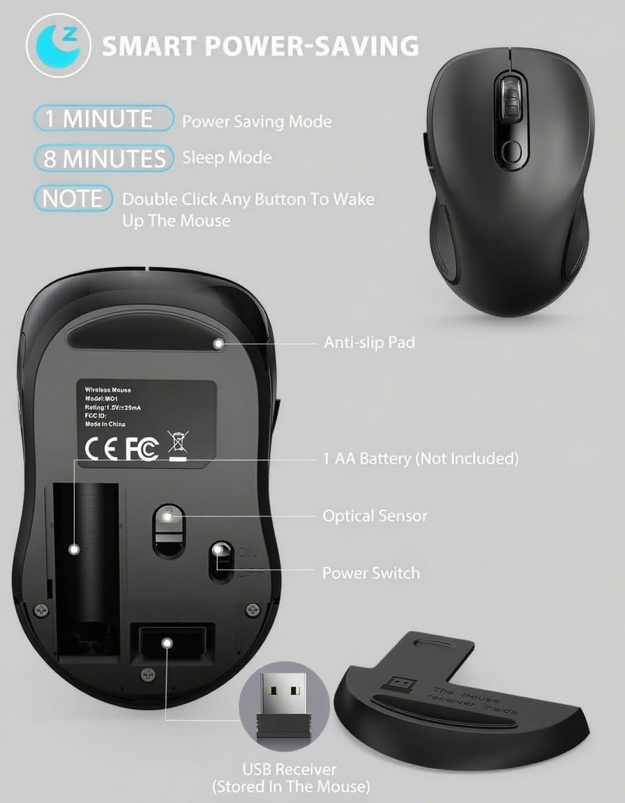 Trueque Wireless Mouse for Laptop, 2.4GHz Ergonomic Computer Mouse with Back & Forward Buttons, 3-Level DPI, 6 Buttons, Optical USB Cordless Mice for Windows Chromebook MacBook PC (Ink Black)