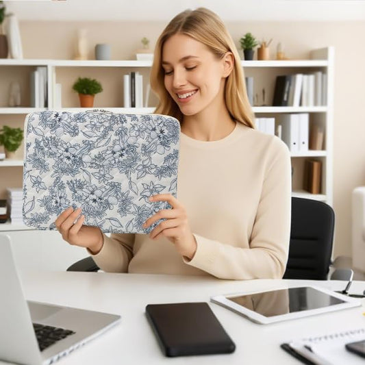 Puffy Laptop Sleeve 13-15.6 Inch Cute Quilted Laptop Protective Case Padded Floral Computer Sleeve for MacBook (B-Dark Blue, 11 Inch)