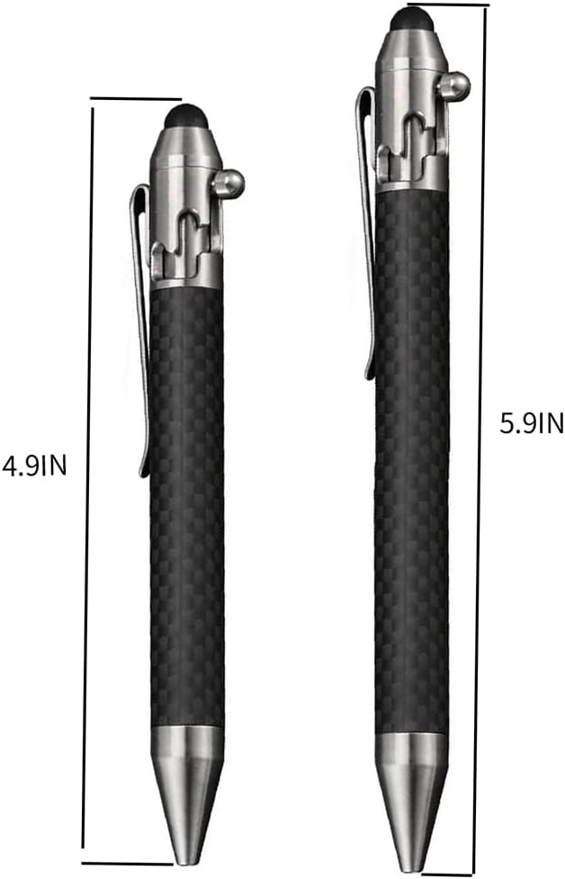 Cool Hand 4.5'' Carbon Fiber Bolt Action Pen with Retractable Stylus Tip for Any Touch Screen, Compact Size, Skelton Out Deep Pocket Clip (5.7''Carbon Fiber Silver)
