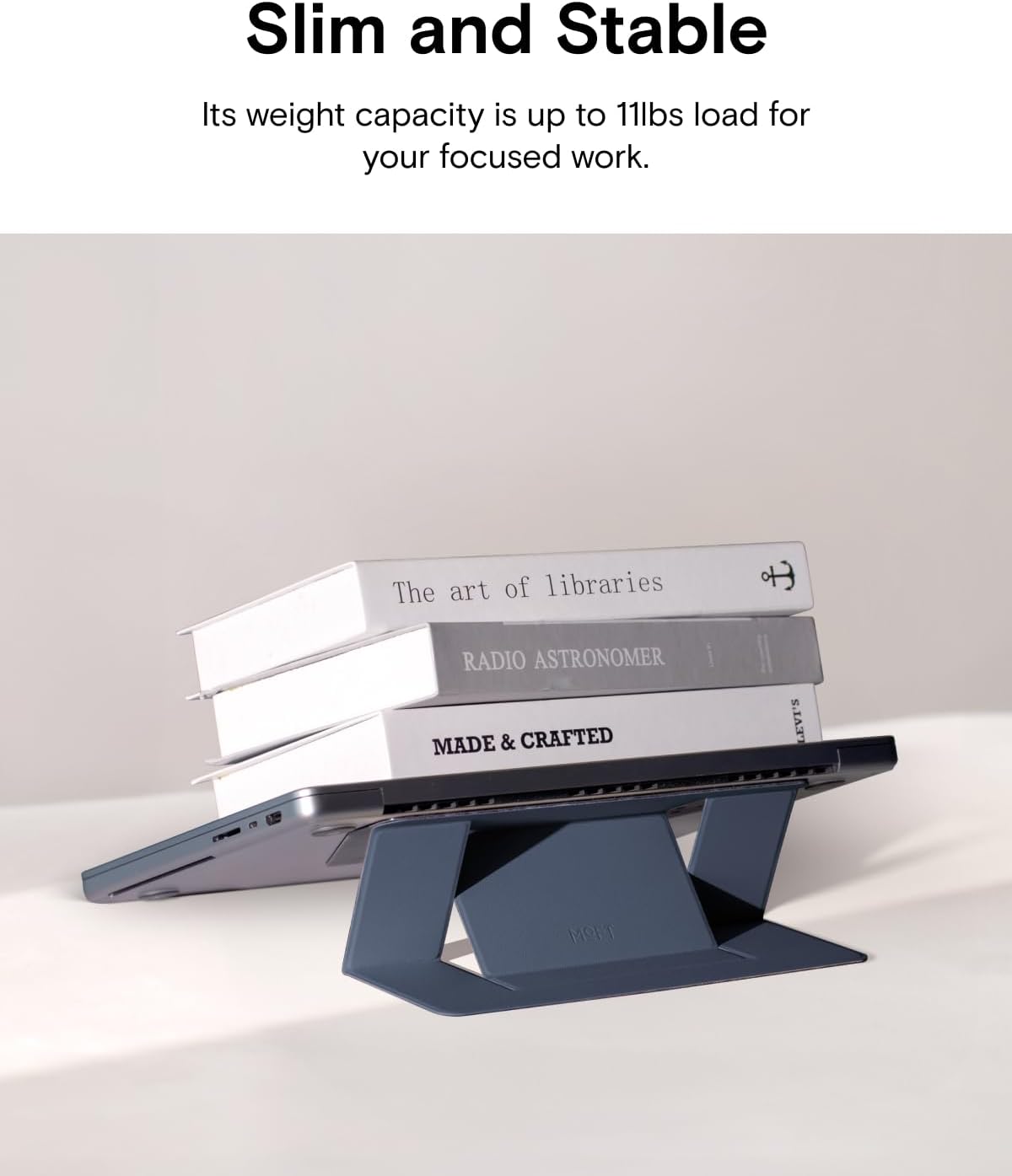 MOFT Laptop Stand for Desk, Adhesive MacBook Computer Stand with 2 Adjustable Viewing Angles, Foldable and Portable Laptop Riser Compatible with 11"-16" Laptops, Navy Blue