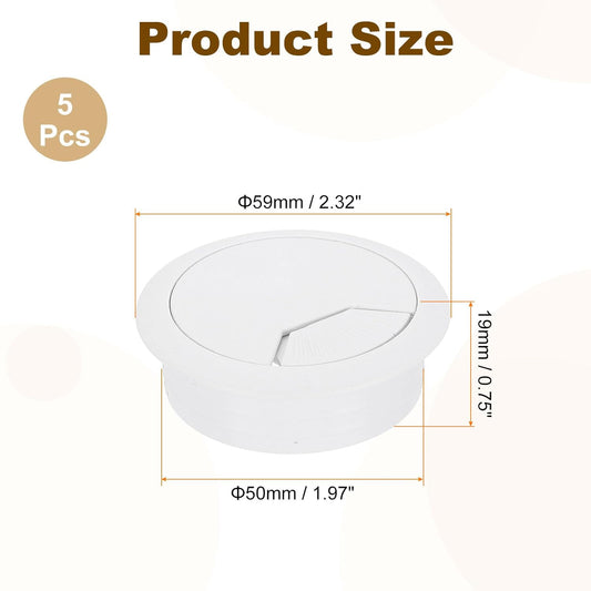 uxcell 5 Pcs 50mm (1.97 Inch) Desk Grommet, Plastic Cable Hole Cover, Wire Cord Cable Organizer for Home Office Computer Desk Cabinet, White