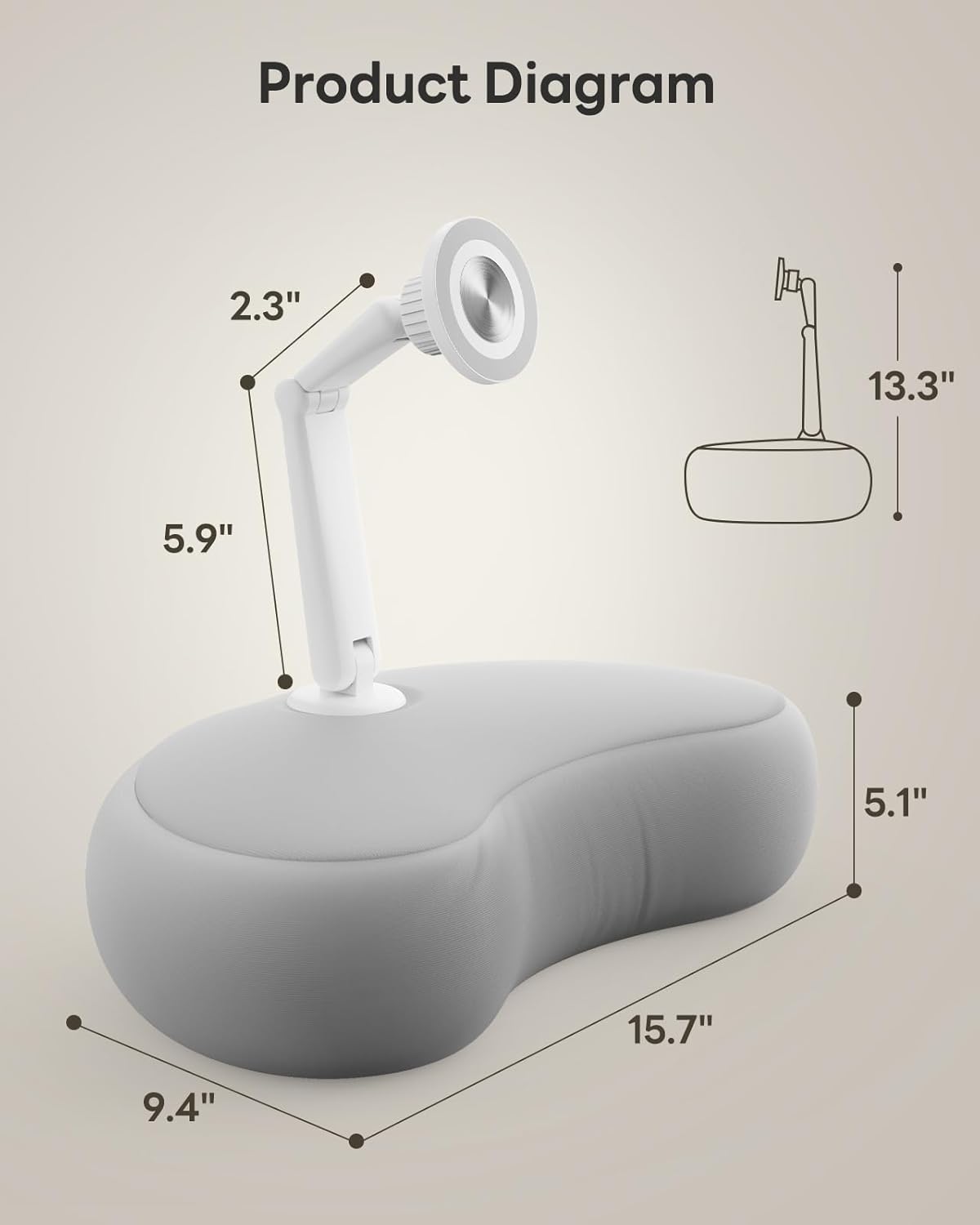 SAIJI Kindle Pillow Stand - Magnetic iPad Stand Compatible with Kindle, Tablet, iPad, iPhone, 360° Tablet Holder for Bed with Ergonomic Pillow and Dual-Jointed Arm, 2 Free Magnetic Sheets (Gray)