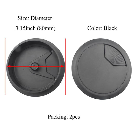 HAHIYO 2Pcs 3.15Inch/80mm Black ABS Plastic Sector-Shaped Desk Grommet Wire Grommet Cable Management Cord Hole Cover Desk Wire Hole Insert Wire Organizer for Computer Office Home Equipment System