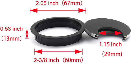 HJ Garden 1pc 2-3/8 inch (60mm) Metal Desk Grommets with Brush Open for Managing and Hiding Wire Cord Cable Hole Cover Office PC Desk Cable Cord Organizer Zinc Alloy Cover Black
